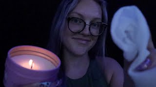 ASMR Camping in the Rain  personal attention role play dim lighting rain sounds tongue clicking [upl. by Ogawa180]