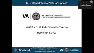 VA SAVE Suicide Prevention Training 12052023 [upl. by O'Carroll]