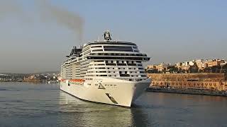 🛳️Stunning Msc Grandiosa Enters amp Performs 180° Turn In Valletta Maltas Grandharbour Port 🛳️ [upl. by Jemima]