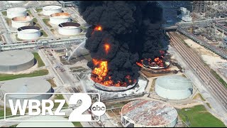 Incredible aerial video shows towering fire at Marathon refinery in Louisiana no sound [upl. by Lewiss259]