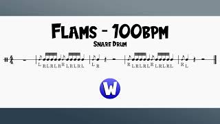 Flams Sixteenths for Snare Drum  70120bpm [upl. by Anma]