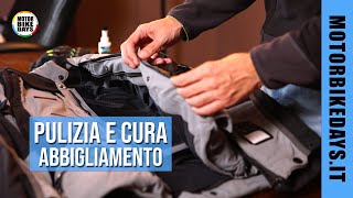 Pulizia e Cura Abbigliamento Moto  GIACCA PANTALONI e GUANTI in tessuto [upl. by Naoma]