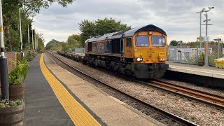 “Pride of GBRF” 66773 GBRf 6D80 with 2 empty container flatbeds 1508 1E Lea Road 6102024 [upl. by Ai]