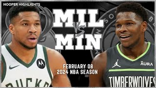 Milwaukee Bucks vs Minnesota Timberwolves Full Game Highlights  Feb 8  2024 NBA Season [upl. by Carmita]