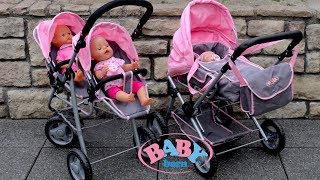 Baby Born Twin Jogger amp Duplex Pram Dolls Pram Stroller Baby Annabell Baby Dolls [upl. by Anerac]