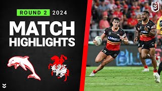 NRL 2024  Dolphins v Dragons  Match Highlights [upl. by Enrev]