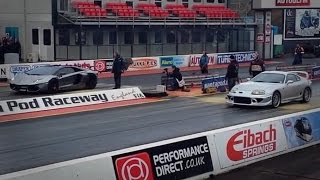 Lamborghini Aventador Vs Toyota Supra Drag Race  Moto Trends [upl. by Grigson]