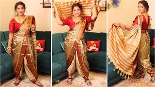 How To Wear Nauvari Saree  Dhoti Style Saree draping Maharashtrian Saree Draping Silk Saree [upl. by Kermie]