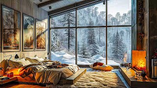 ❄️Snowfall in Forest in Bedroom Pleasant Sounds the Fireplace and Winter  for Sleeping Relaxing [upl. by Osmo]