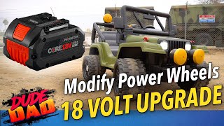 EASY  How To Modify 12 Volt Power Wheels To 18 Volt power tools battery Jeep 18 Volt Upgrade [upl. by Maryanne213]