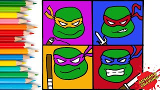 Teenage Mutant Ninja Turtles Face  How to Draw Michelangelo Raphael Leonardo and Donatelo Easy [upl. by Acacia]