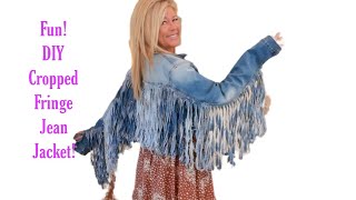 DIY Jean Jacket Cropping and Adding Fringe  Thrift Flip [upl. by Lat]