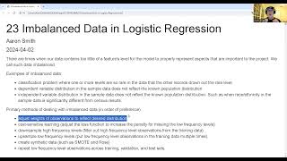 23 Imbalanced Data in Logistic Regression [upl. by Ezekiel]