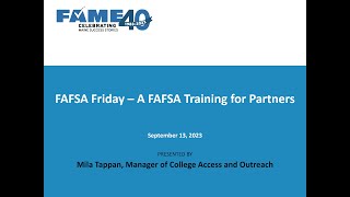 FAFSA Fridays A FAFSA Simplification Training Series for Education Professionals  September 2023 [upl. by Daigle]