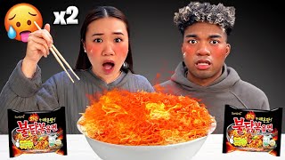 Spicy Noodle Challenge  How Started Dating QampA MUKBANG [upl. by Ilatfan786]