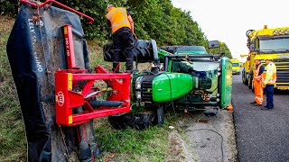 BERGING  John Deere tractor op zijn kant starten en lopen 🚜 [upl. by Ahsinik]