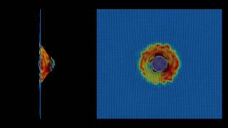 447 kms 10000 mph Diamond NanoAstroid Impacting a Graphene Sheet Custom LAMMPS Script [upl. by Iren431]