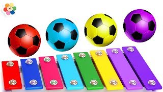 Learn Colors with Xylophone Soccer Balls Wooden Hammer Toy for Children by BabyFirst TV [upl. by Yelkrab]