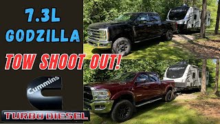 2024 Ford F250 Tremor 73l Gas Godzilla vs Ram 2500 Cummins Tow test MPG loop and drive impressions [upl. by Annavaj727]