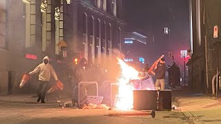 Rioters set fires smash windows in Montreal curfew protest [upl. by Daukas473]