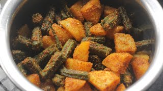 Aloo Bhindi Fry Recipe Simple Tasty Potato Okra Fry Spicy Aloo Bhindi Sabzi [upl. by Ekeiram]