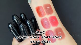 Swatch Mac Lustreglass SheerShine Lipstick 563 567 544 565 549 543 [upl. by Aidam]