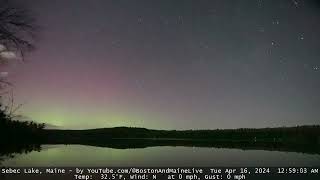 Aurora Timelapse  Sebec Lake Maine April 1516 2024 [upl. by Yemiaj702]