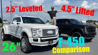 Ford F450 Reserve Edition Trucks on 26s  25quot Leveled Platinum vs 45quot Lifted King Ranch U PICK [upl. by Anayi]