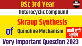 Skraup synthesis with mechanism l Heterocyclic compound BSc 3rd year organic chemistry l Imp2023 [upl. by Sparkie]