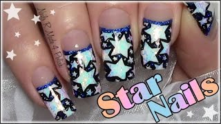 Glitzer Nägel mit Sternen  Stamping Nageldesign Silvester  Star Nail Art New Years Eve [upl. by Menides]