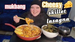 CHEESY SKILLET LASAGNA MUKBANG [upl. by Strohben622]