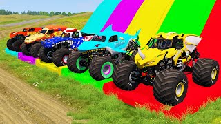 Triple Flatbed Trailer Monster Trucks Transport with Slide Color  BeamNGdrive 125 [upl. by Hamford783]