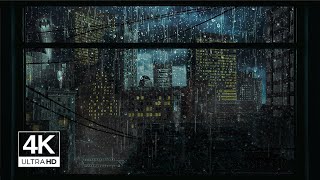 4K Batman Gotham city window view  Relaxation Sleep Night rain Study Ambience Cosy asmr [upl. by Yhtuv]