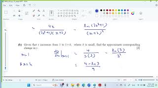 0606 s24 qp 13 Q 2 dy dx 2 ln quotient rule and small changes and rate of changes [upl. by Aoht203]