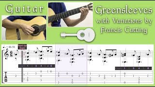 Greensleeves with variations by Francis Cutting Guitar Notation  TAB [upl. by Premer]