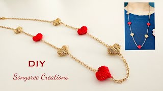 Valentine’s Day Special heart Necklace  Beaded Here Tutorial  DIY Beaded heart ❤️ [upl. by Hadias]