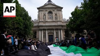 In Paris students inspired by proPalestinian protests in US gather near Sorbonne university [upl. by Aiceled]