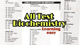 Biochemistry test list and immunology test [upl. by Seldan]