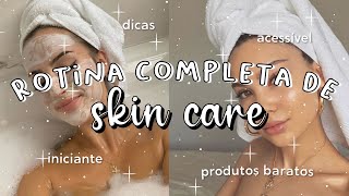 SKIN CARE COMPLETO para INICIANTES  ROTINA de cuidados com a PELE  Produtos BARATINHOS x caros [upl. by Acir]