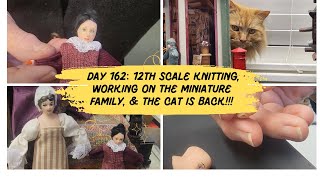 Day 162 Working on the miniature Tudor family 12th scale knitting for them and the cat is back [upl. by Guise132]