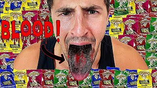 Eating WARHEADS Until My Mouth BLEEDS Challenge  Bodybuilder VS Extreme Sour Candy Experiment [upl. by Hein]