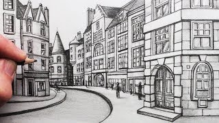 How to Draw Buildings in Perspective A Street in Edinburgh [upl. by Anail418]