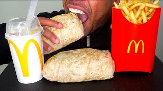 MCDONALDS MCFLURRY CHIPOTLE BURRITO FRENCH FRIES EATING MOUTH SOUNDS NO TALKING BIG BITES [upl. by Rehpretsirhc]