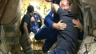 Hugging it out US and Russian astronauts get along in space [upl. by Quita789]