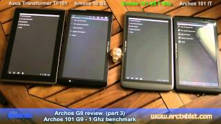 Archos 101 G9 1 GHz benchmarks compared to Asus Transformer Arnova 10G2 Archos 101 IT [upl. by Ennirroc]