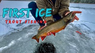 We Found FIRST ICE THIN  Ice Fishing GIANT Ontario Trout [upl. by Nolana]