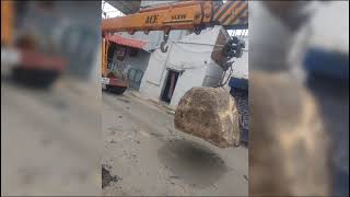 Shifting big 6 Tons rock by JCB  tractor and crane from street [upl. by Shaeffer]