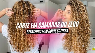 CORTE EM CAMADAS CABELO CACHEADO DO ZERO como faço meu corte sozinha em casa  por Jessica Melo [upl. by Carrol]