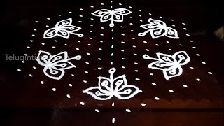 Easy Flowers kolam designs with158 middle  chukkala muggulu with dots rangoli design [upl. by Akirehs190]