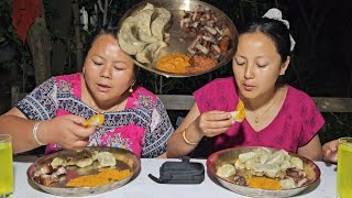 Delicious Chayote MOMO amp Pork Sekuwa Nepali Village Mukbang  K lets eat [upl. by Amadeus]